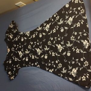 Black dress with white flowers.